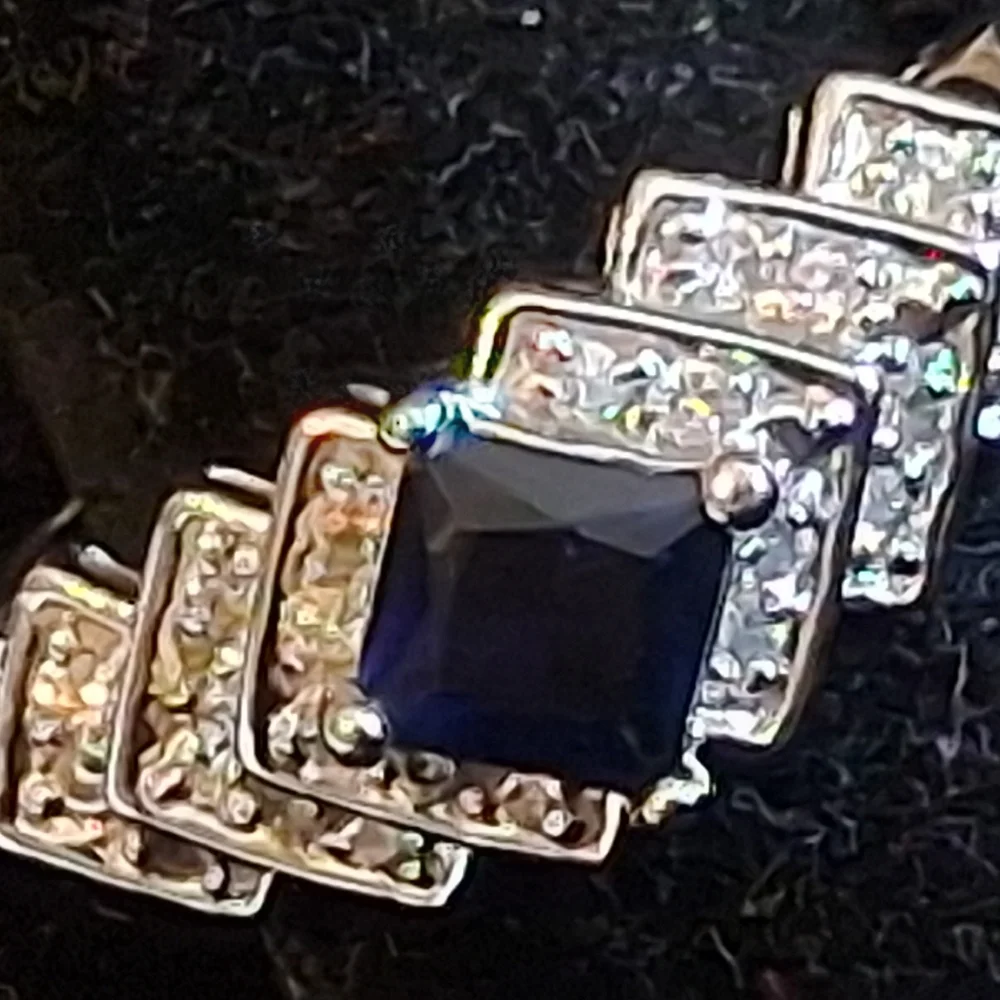 Sterling Silver Women's Ring With Faux Sapphire And Diamonds Size 10 3/4